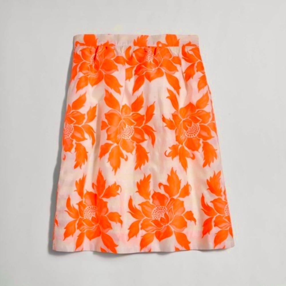 J. Crew Neon Orange Floral Flounce Skirt 4